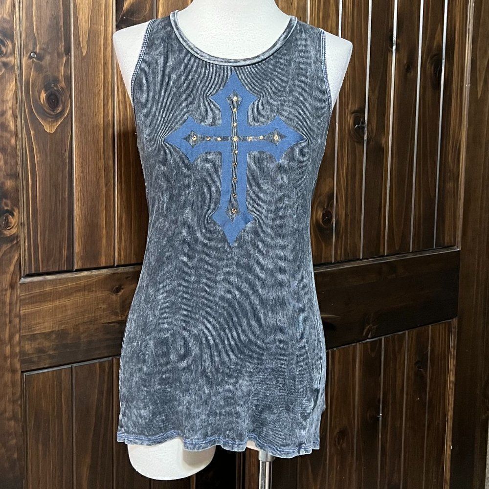 Witness Burnout Cross Tie Rhinestone Tank Size Large